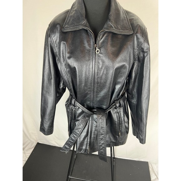 Lane Bryant Designs & Co Black Leather Coat Jacket vintage 90's size 14/16 - Picture 1 of 7